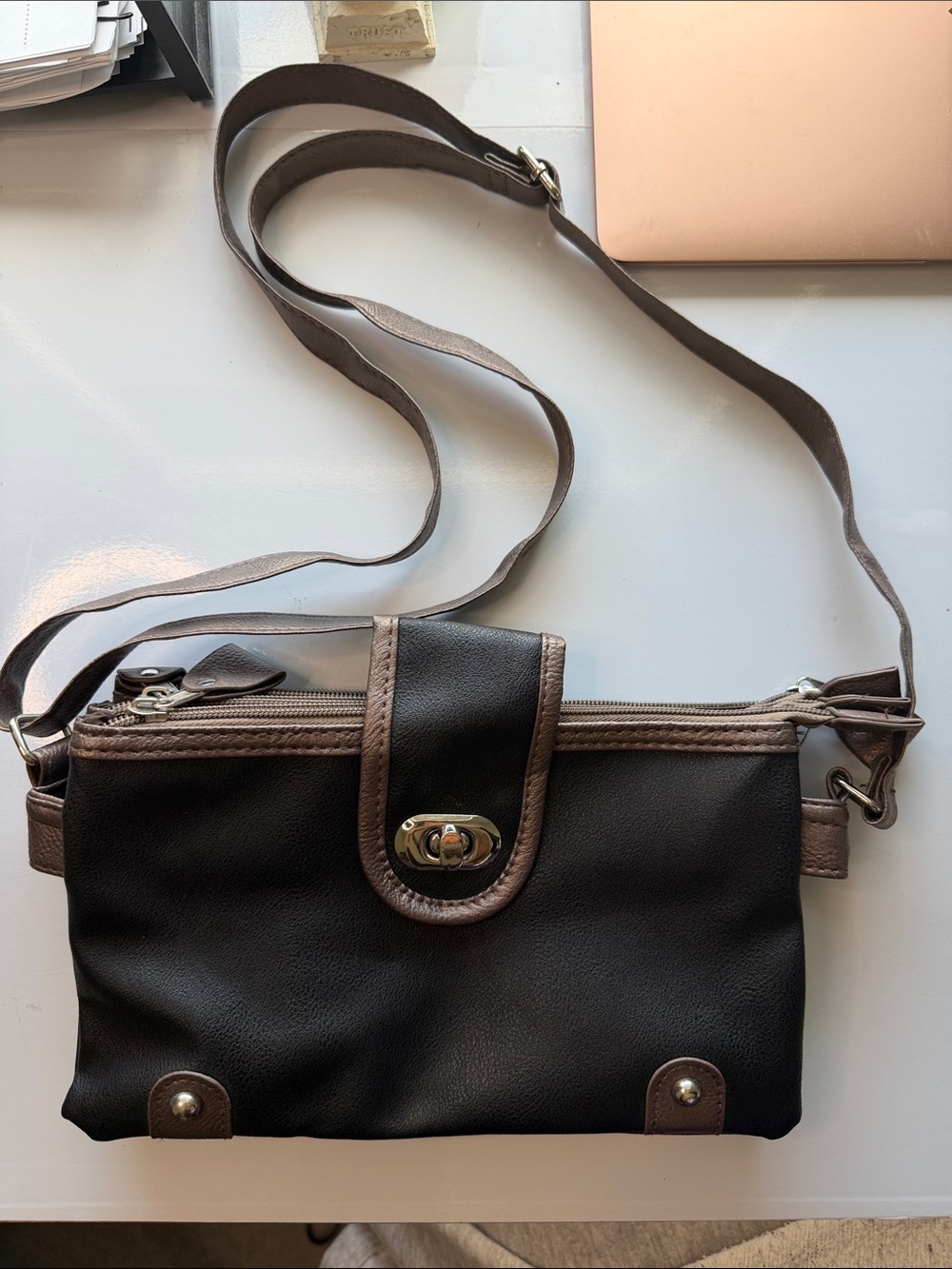 Vintage Versatile Black and Taupe Women's Messenger Crossbody Bag